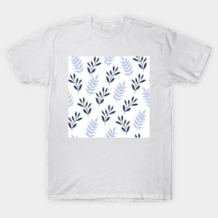 Blue Twigs and Leaf Pattern T-Shirt